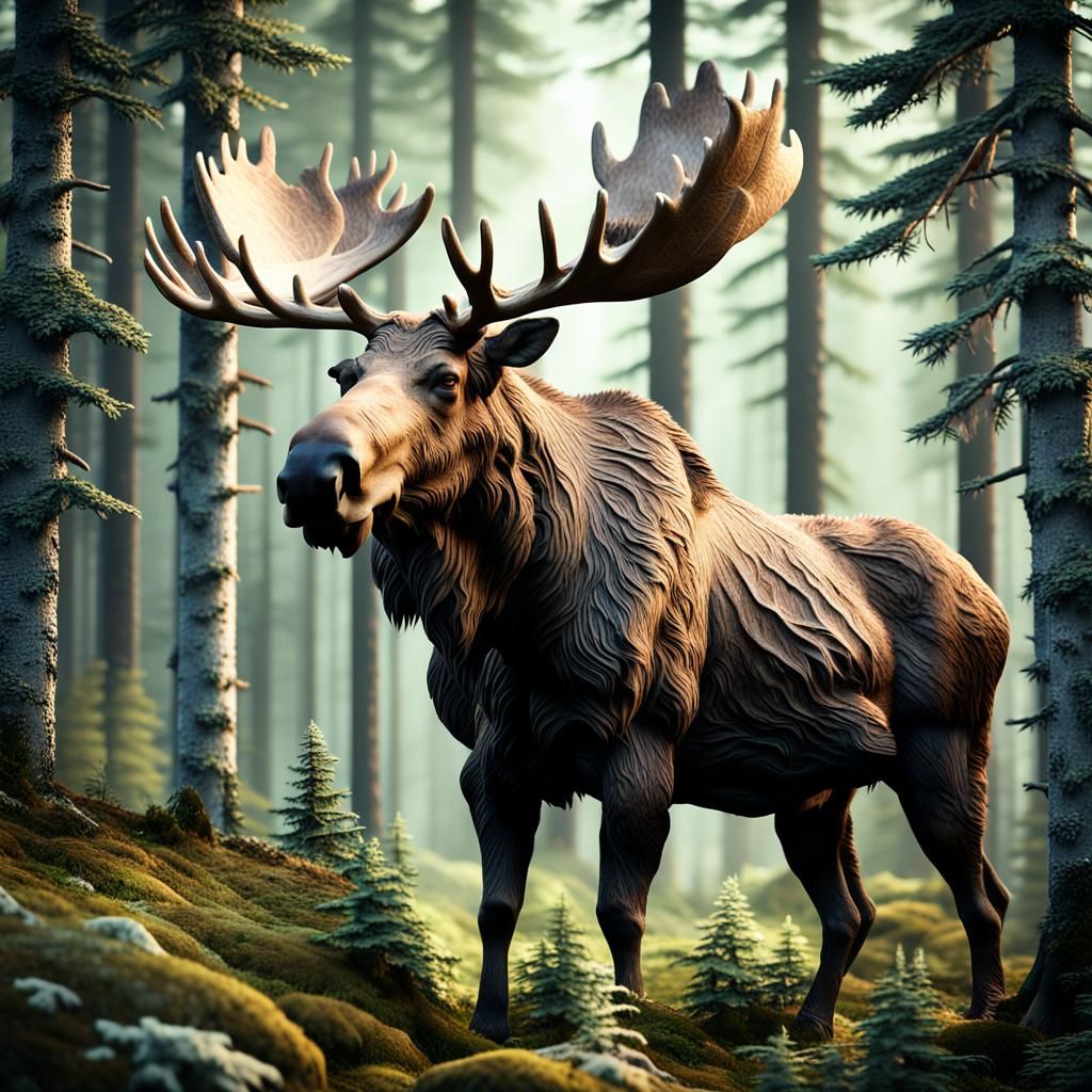 Majestic Moose Sculpture in Norwegian Forest