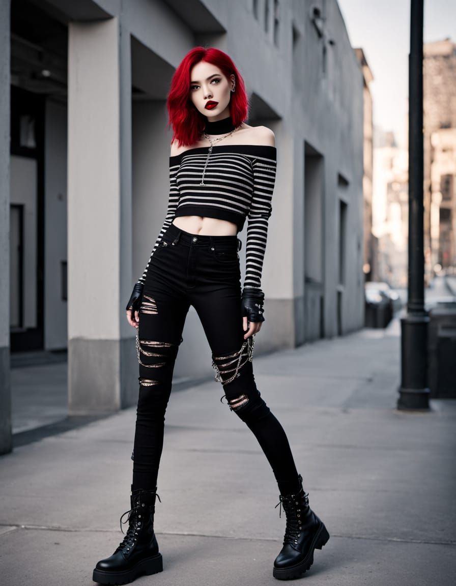 Gothic Emo Woman in Dark Academia Style