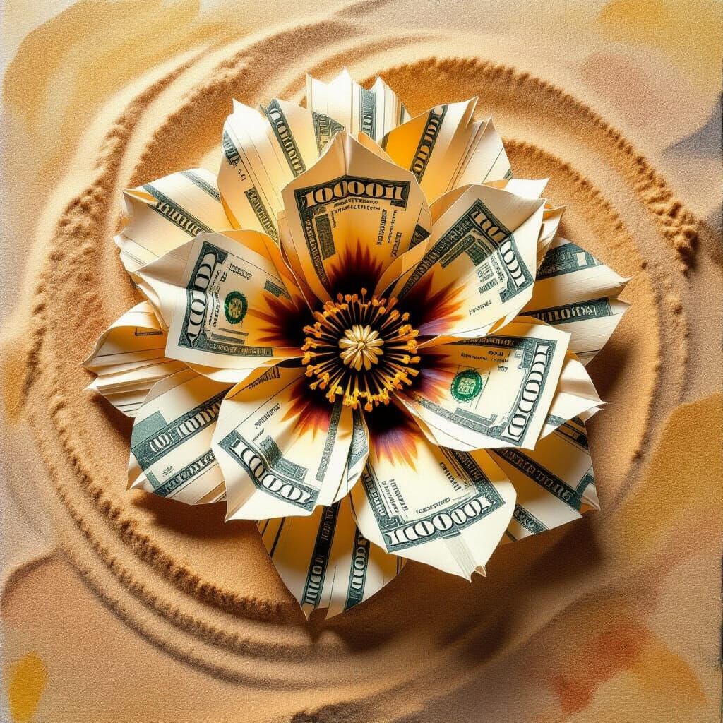 Flower of Salt: Banknote Bloom in Dusty Light