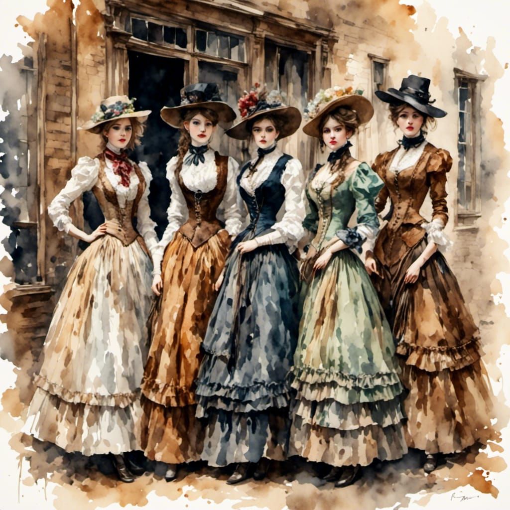 Victorian Women in a Wild West Watercolor