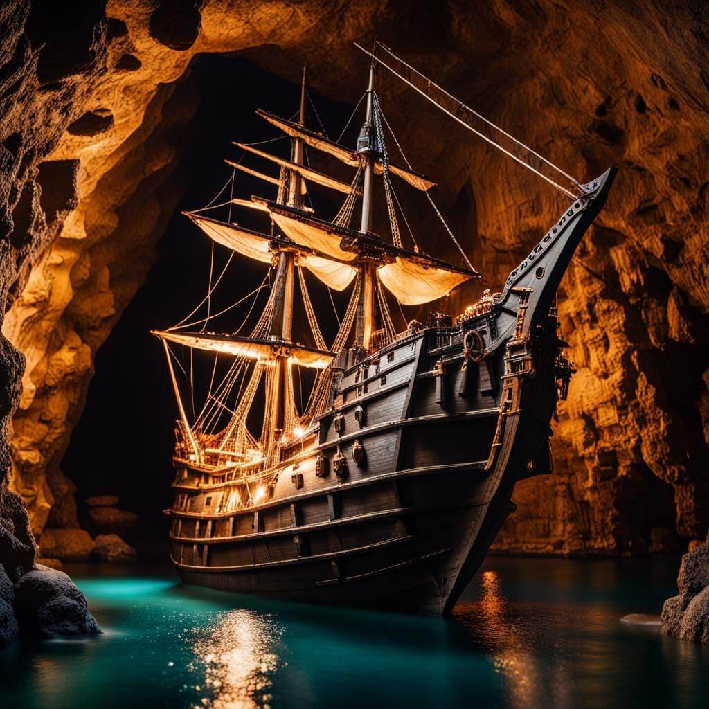 Pirate ship inside a cave