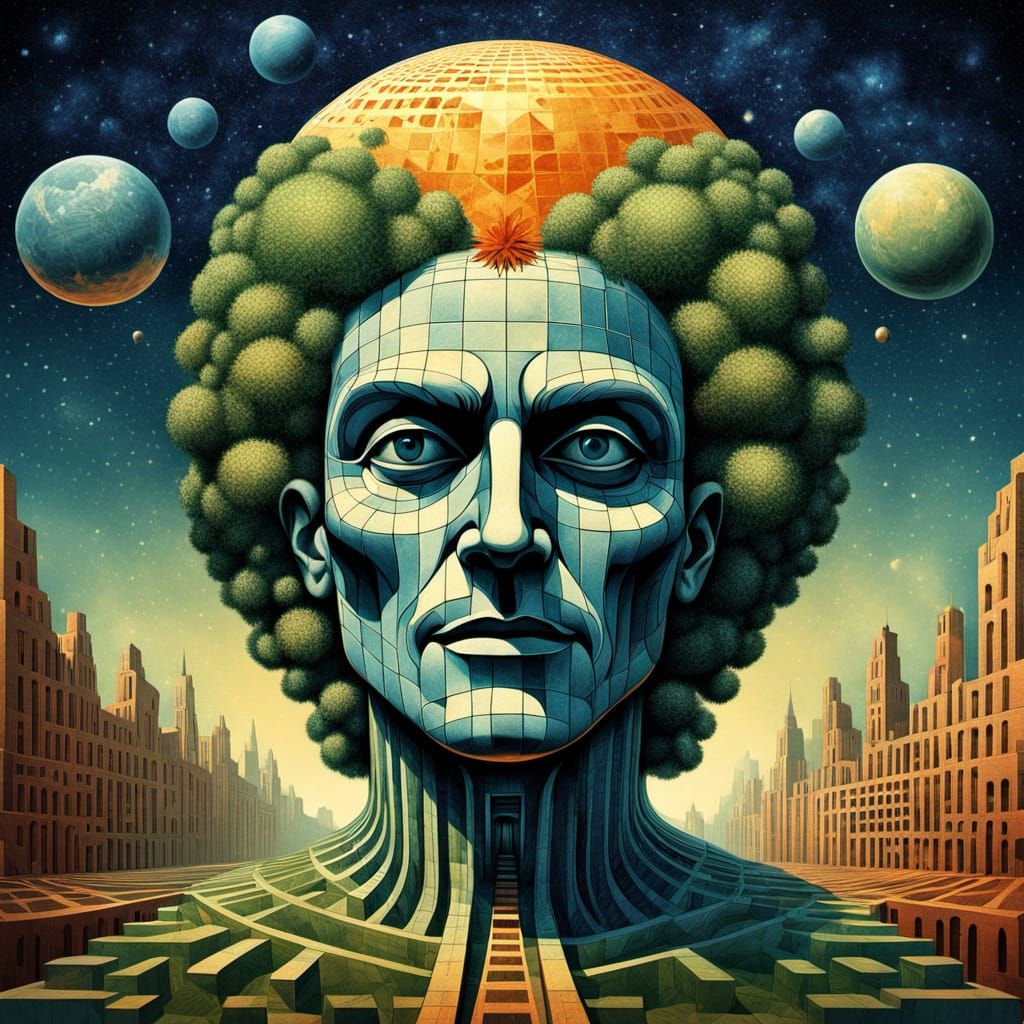 Metaphysical Futurism: Escher-Inspired Architectural Odyssey