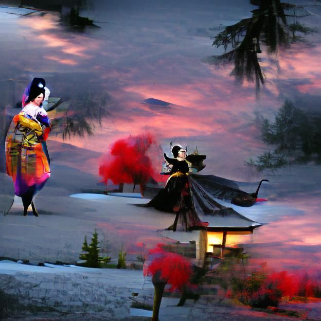 Geisha Dancing in Twilight of Forbidden Colors
