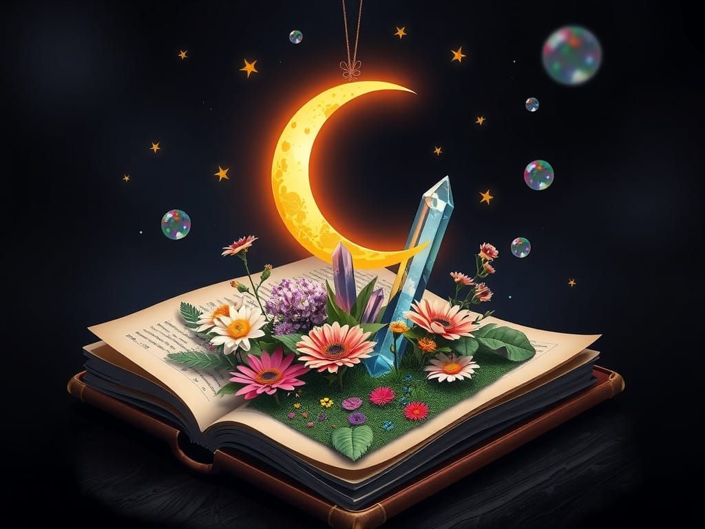Luminous Moonlit Garden in an Open Book