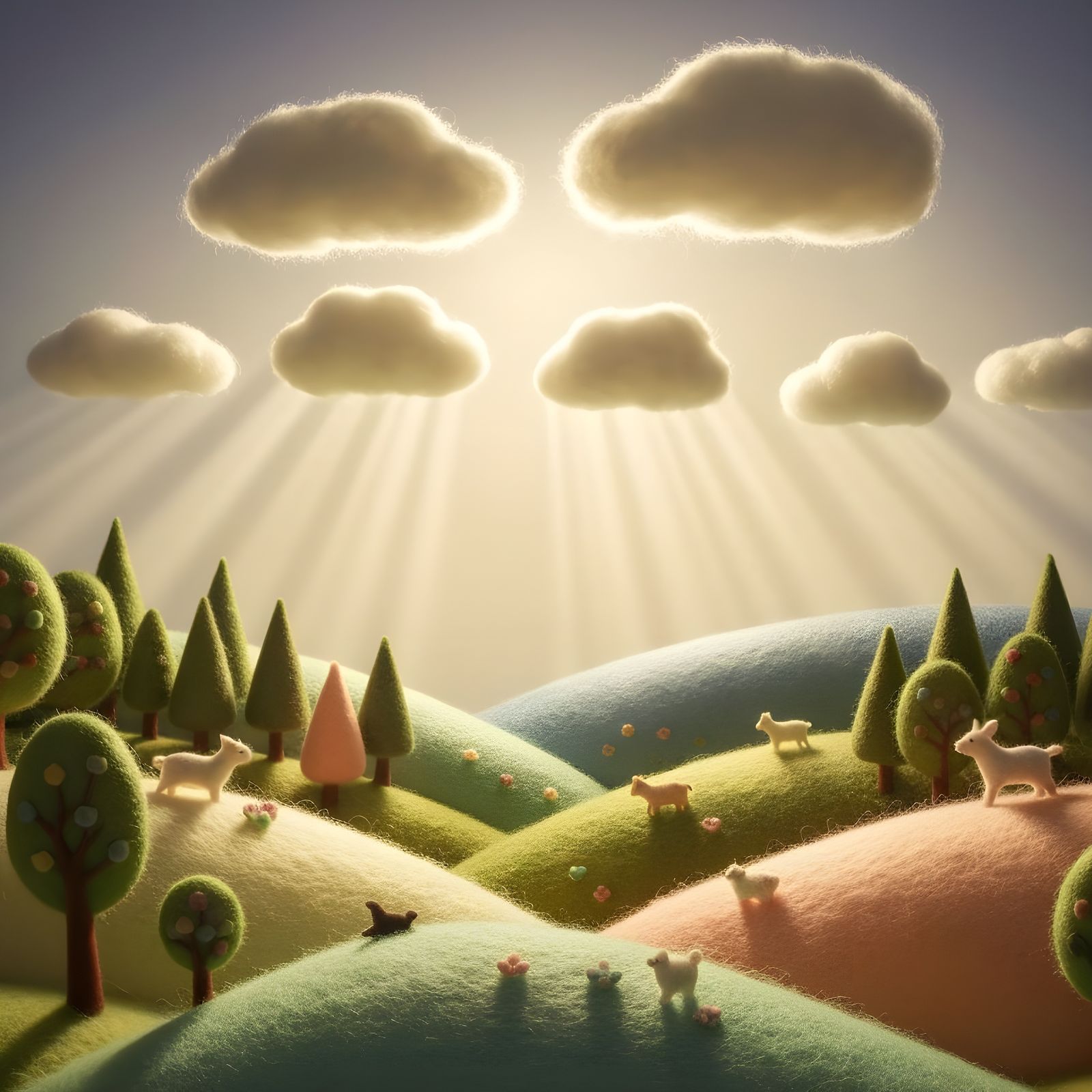 Felt Pastoral Scene in Soft Sunlight