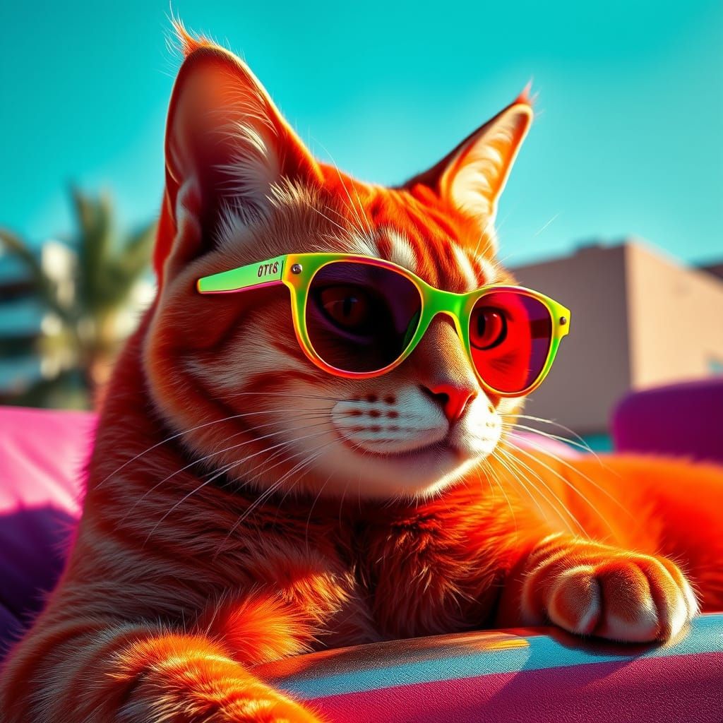 Regal Red Cat in Retro Futuristic Shades