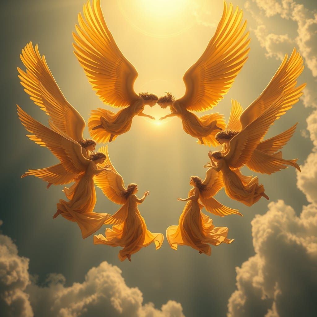 Angels Soaring in Formation, Digital Art
