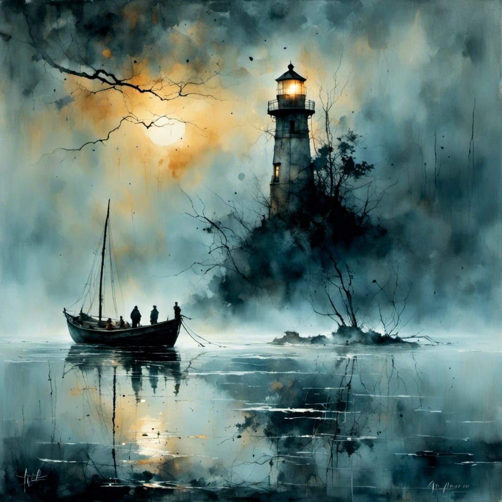 Ancient Boat in Eerie Sea Fog