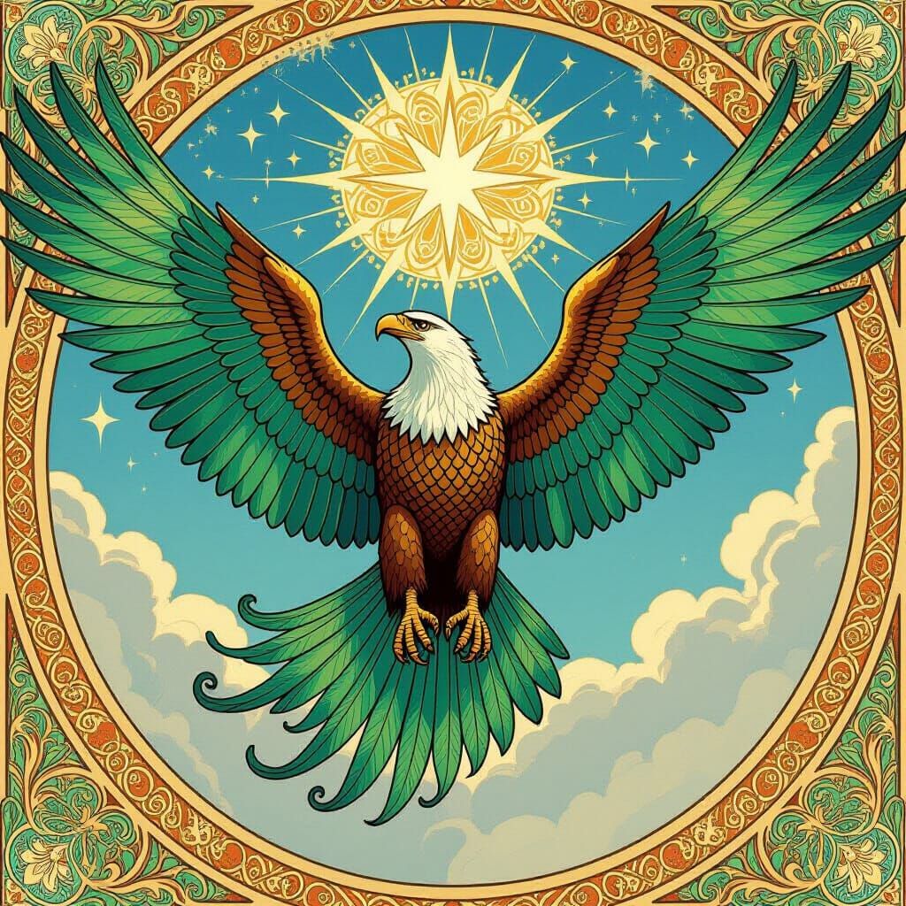 Double-Headed Eagle Soaring in Celestial Sky