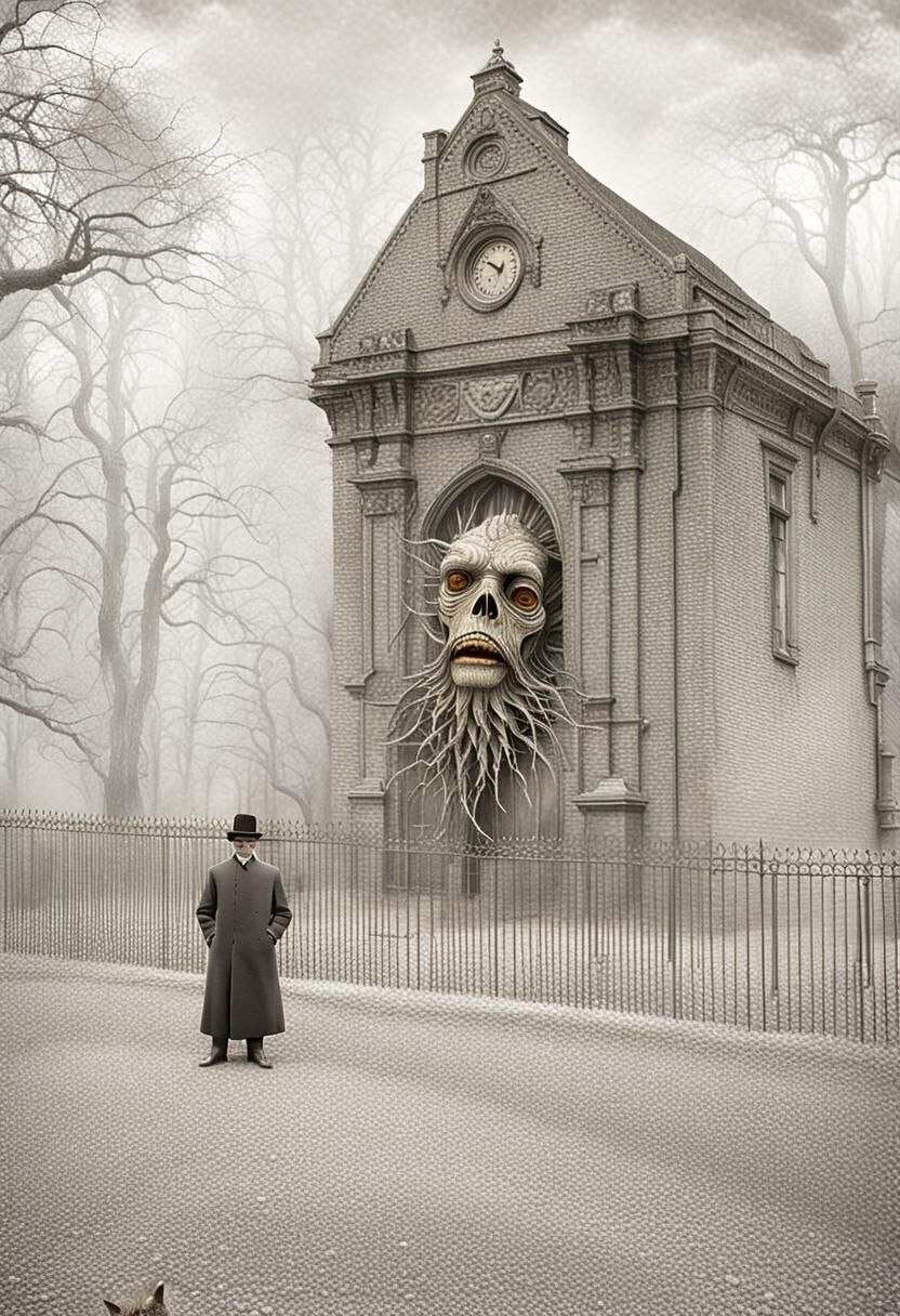 Magical Realism Mausoleum in Surreal Style