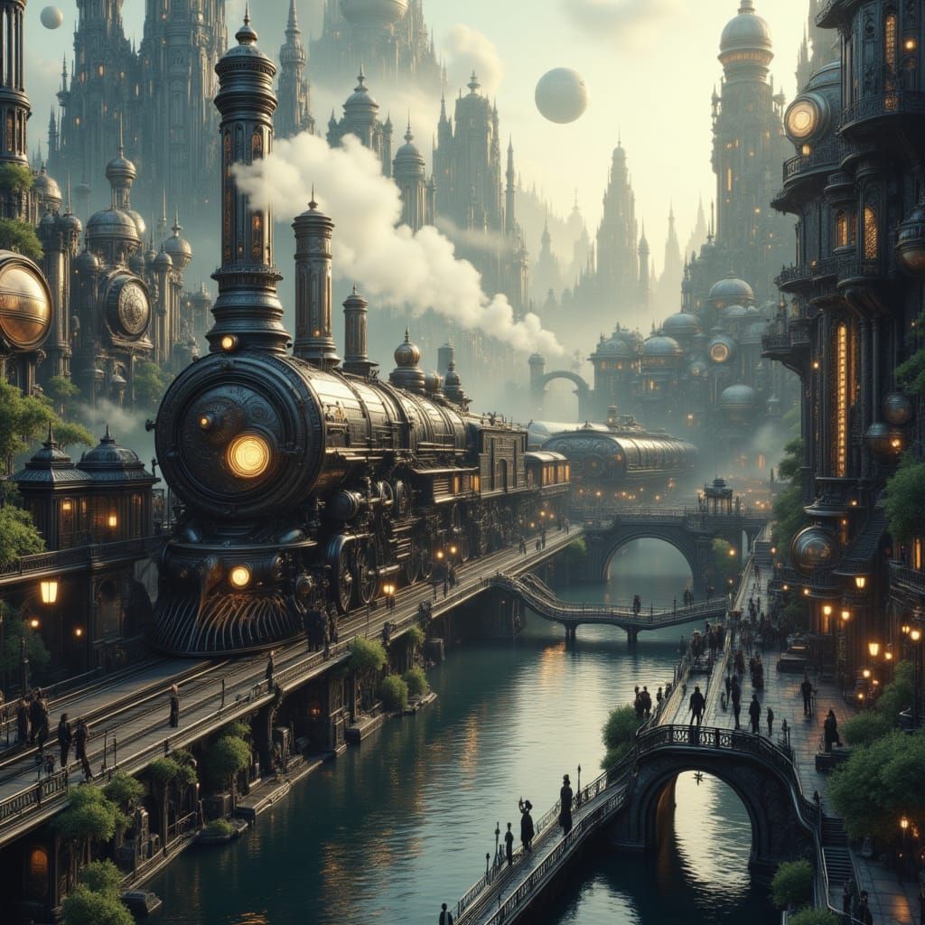 Futuristic Steam Train Arrives at Alien Station