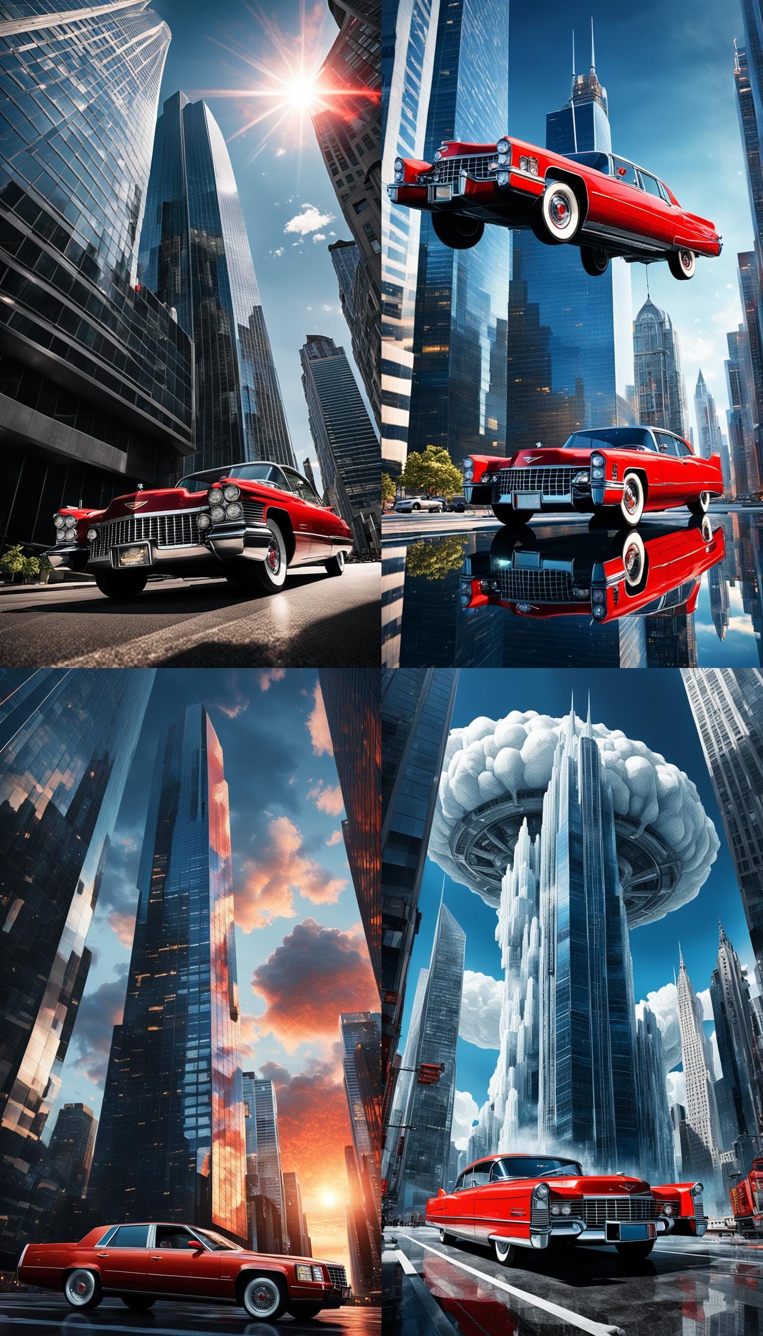 Futuristic Sci-Fi Cadillac Floating Above City