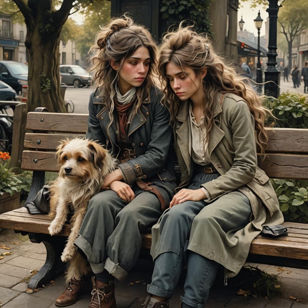 Girl and Dog on Bench as Matte Painting