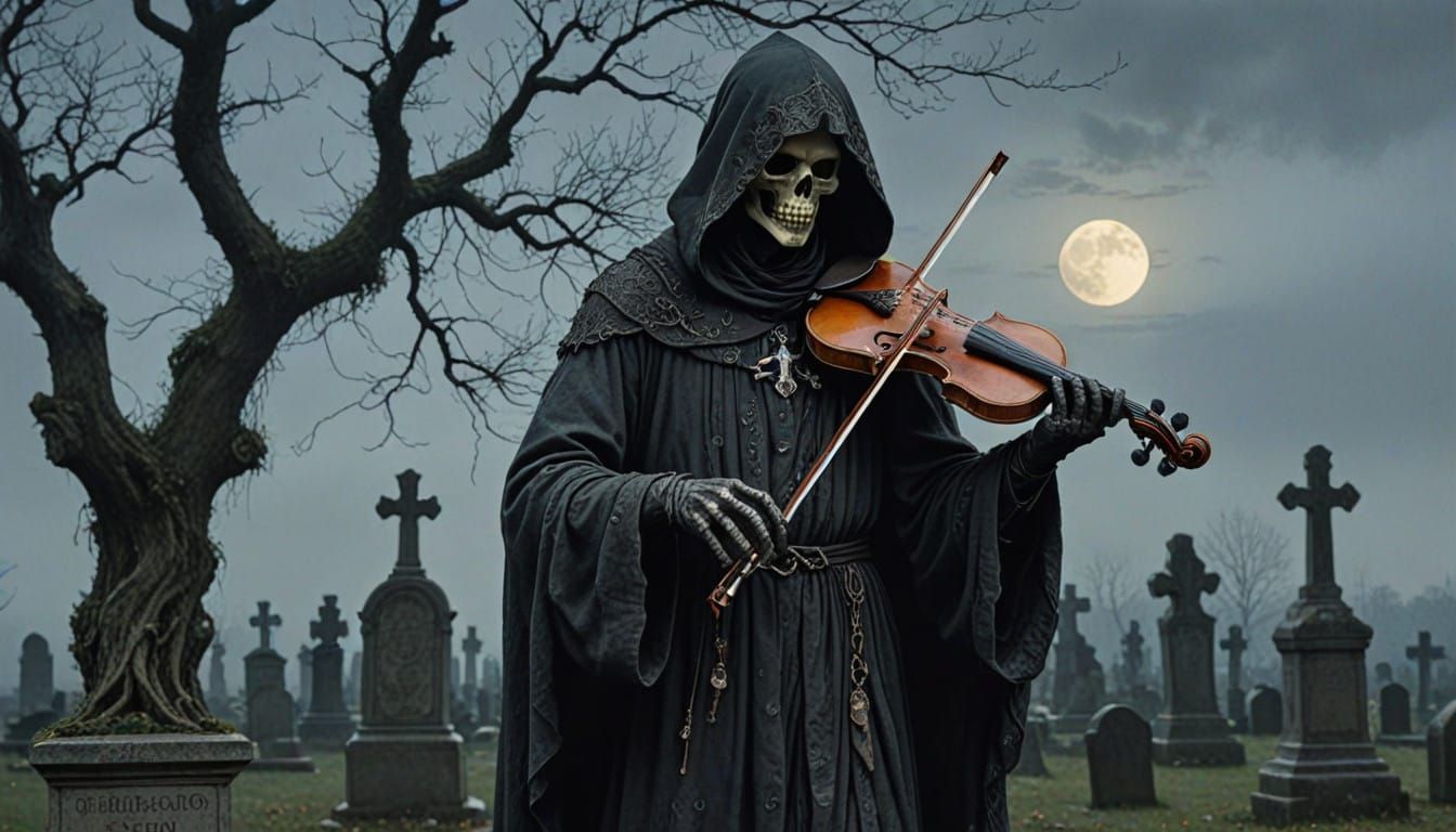 Grim Reaper Plays a Haunting Serenade in Gothic Style