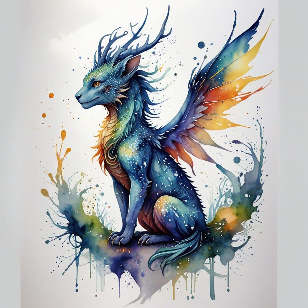 Magical Creature of Wonder and Chaos in Watercolor