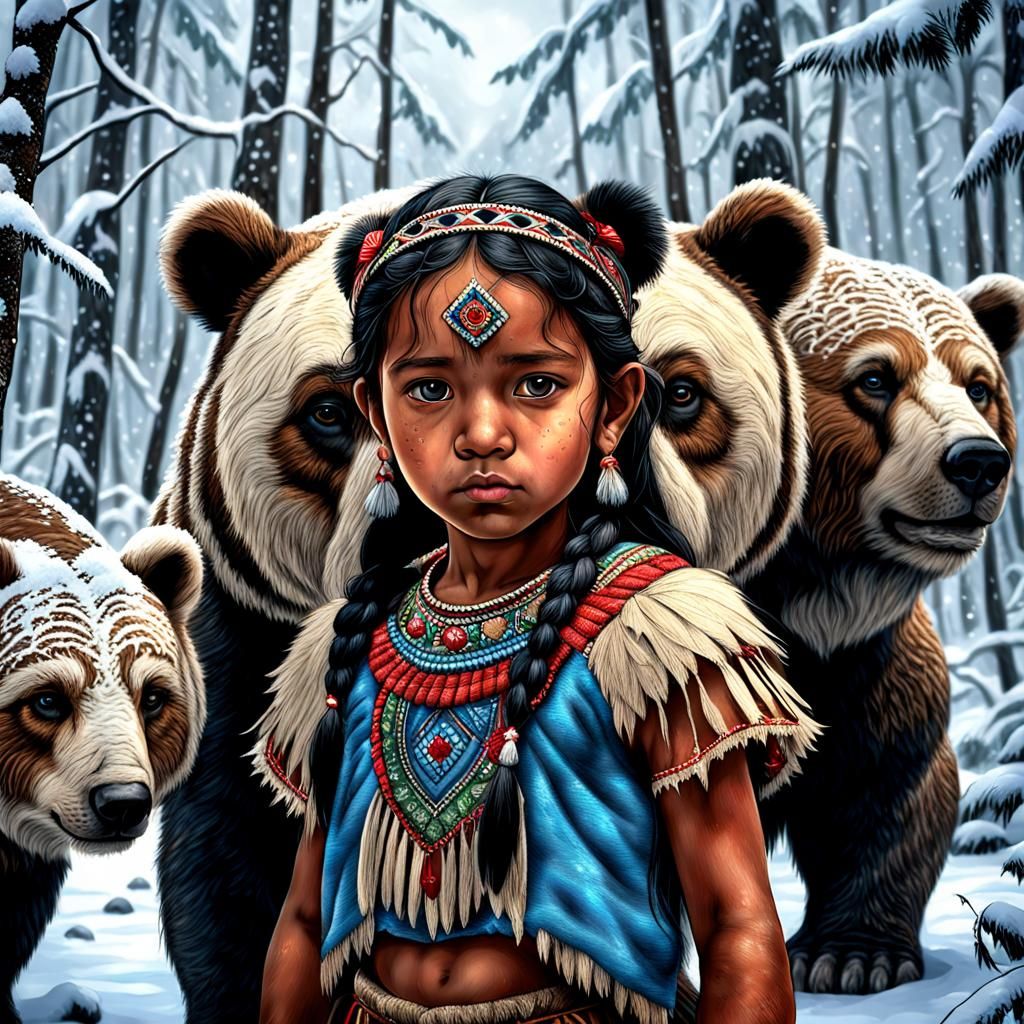 Taino Princess Protecting Her Village in Snowy Forest