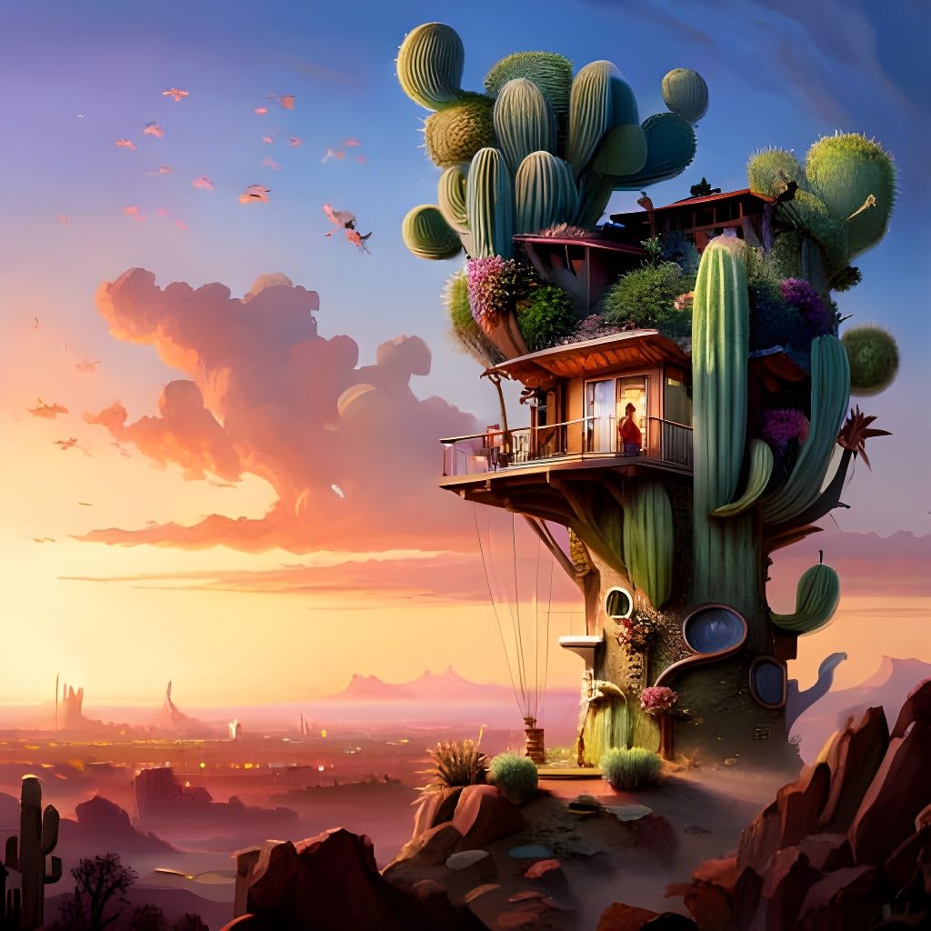 Cactus Treehouse Masterpiece in Art Nouveau Style