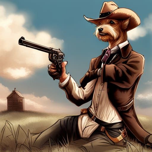 Yorkshire Terrier Cowboy in Anime Style