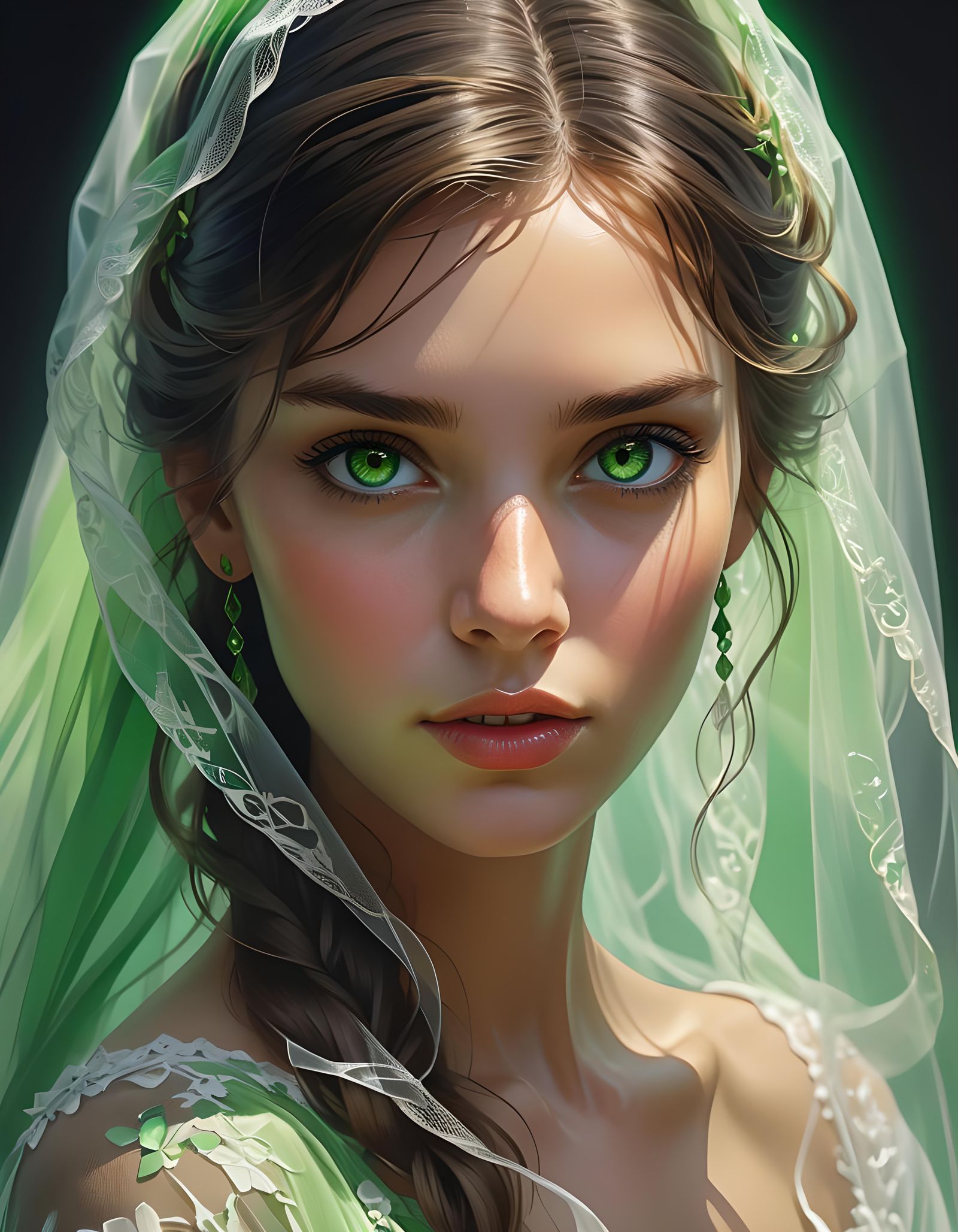 Brunette with Green Eyes: Hyperdetailed Portrait