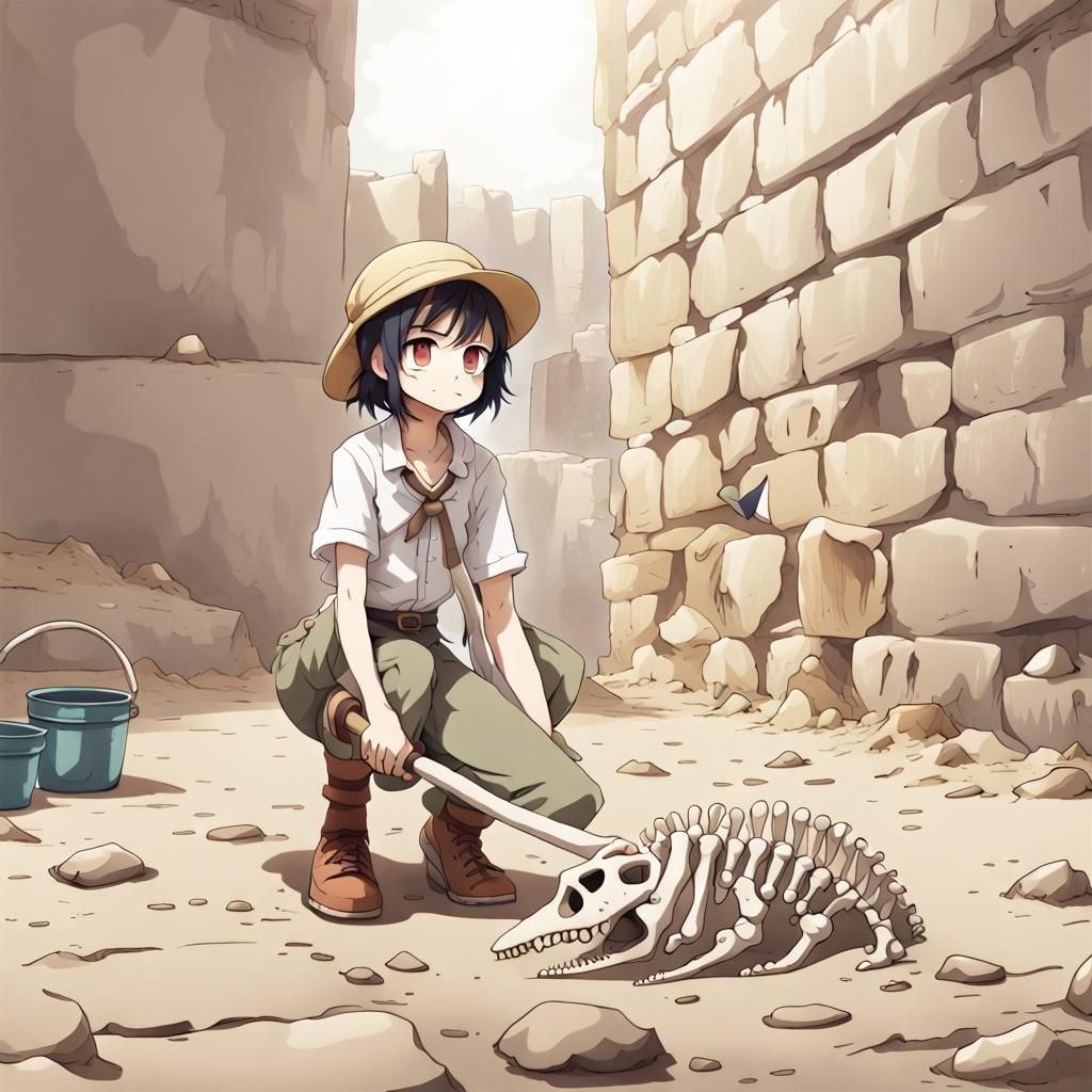 Dinosaur Fossil Unearthed: Anime-Style Archaeological Dig