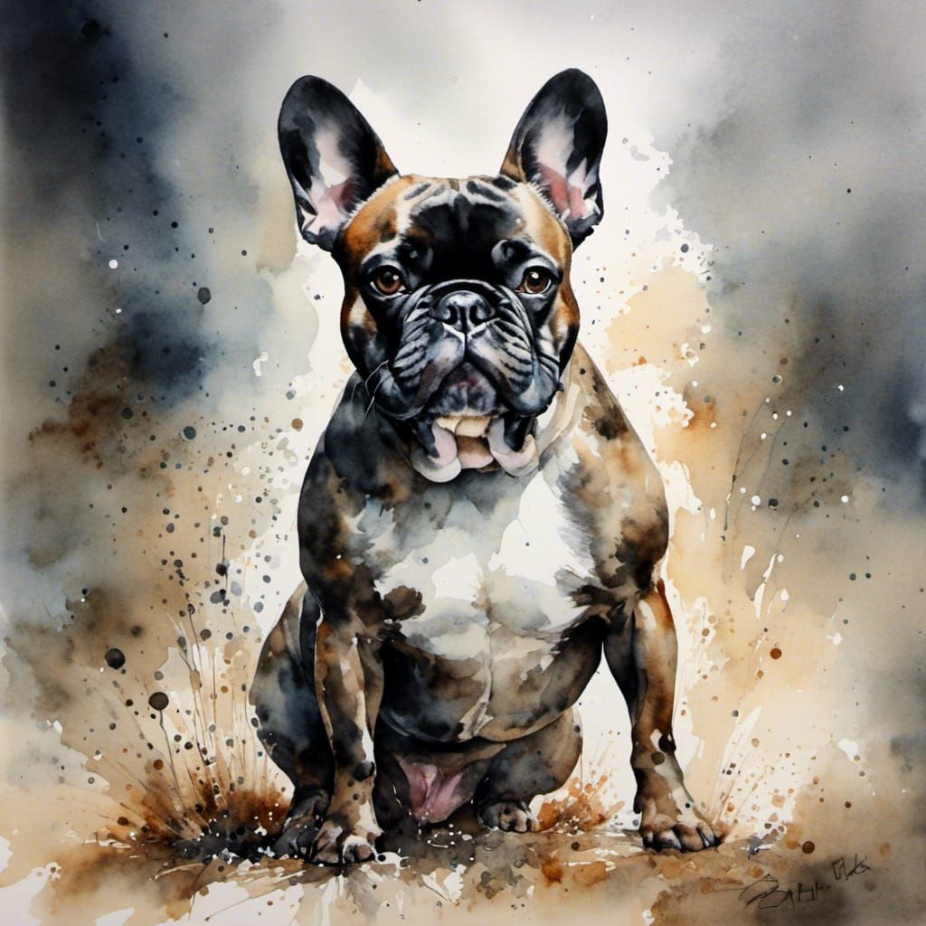 Hyperreal Watercolor French Bulldog Portrait