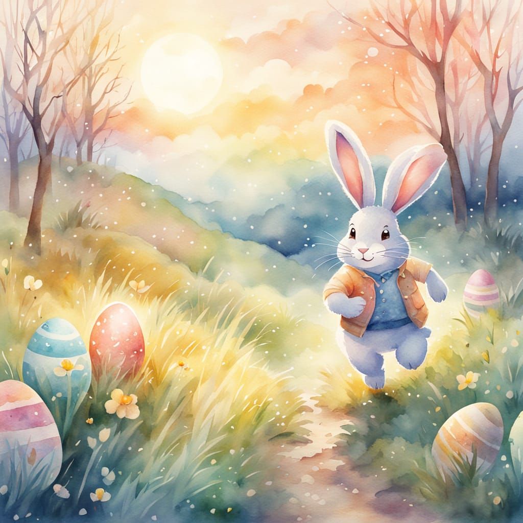 Whimsical Easter Bunny in Warm Watercolor