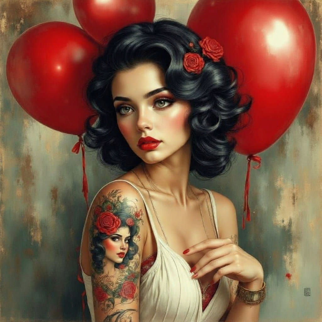Neo-Traditional Tattoo Art: Retro Woman with Roses