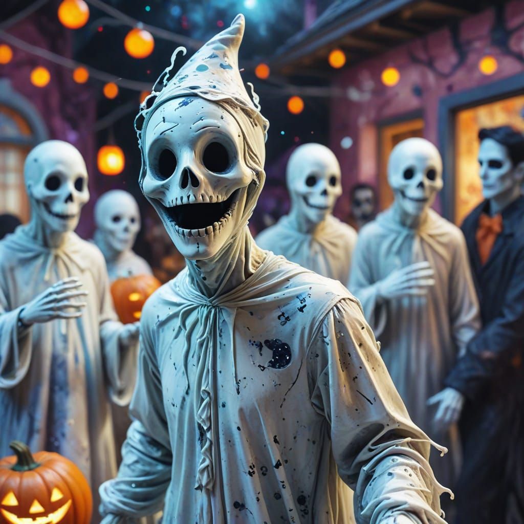 Surreal Halloween Party Character in Whimsical Watercolor St...