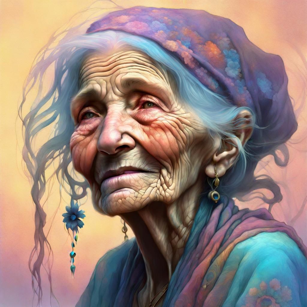 Pastelgoth Portrait of an Elderly Hippie Woman