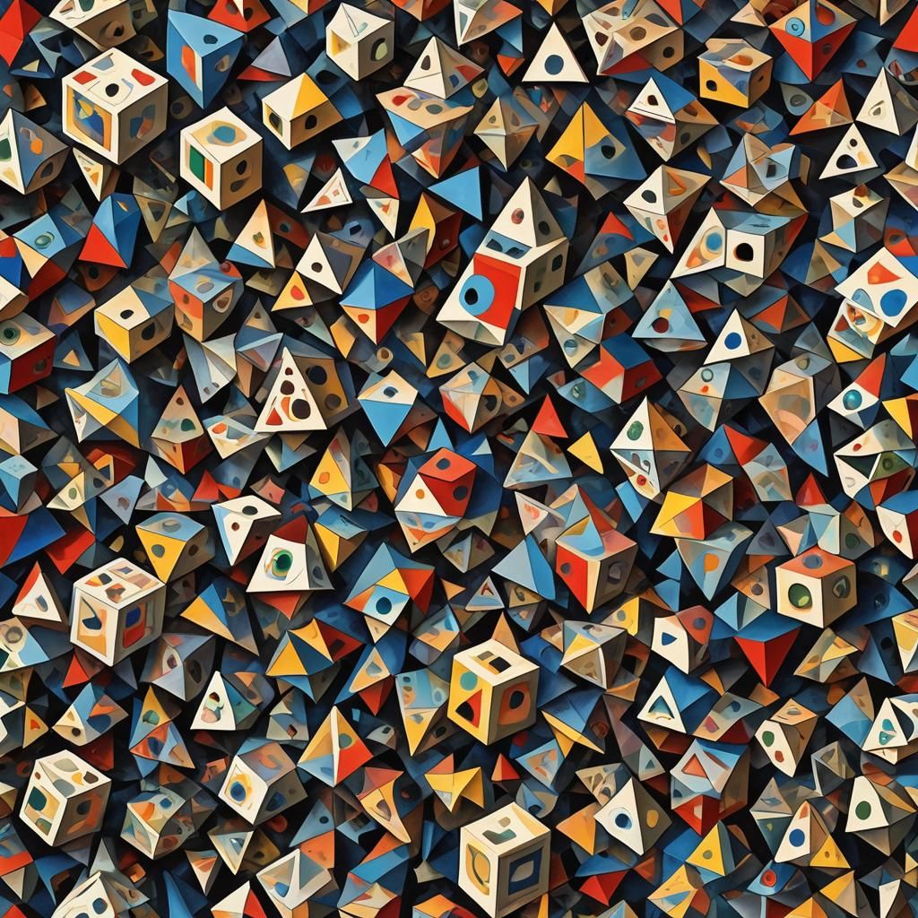 Geometric Abstract Art: Cubes, Triangles, Pointillism