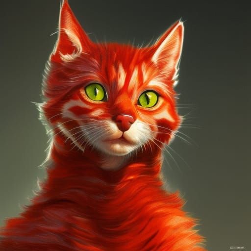 Hyperdetailed Chrome Red Cat with Ruby Collar
