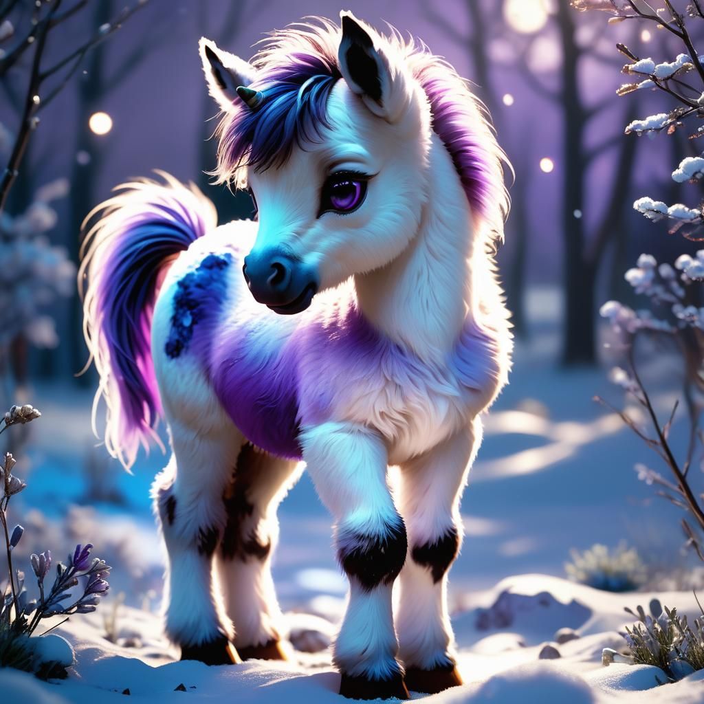 Luminescent Foal in Snow: 3D Anime Art