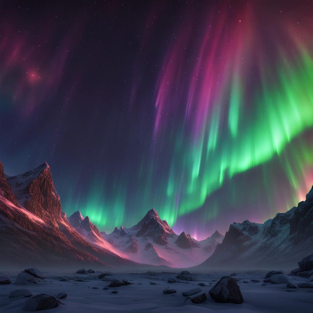 Fantastical Northern Lights Nebula in Detailed Painting