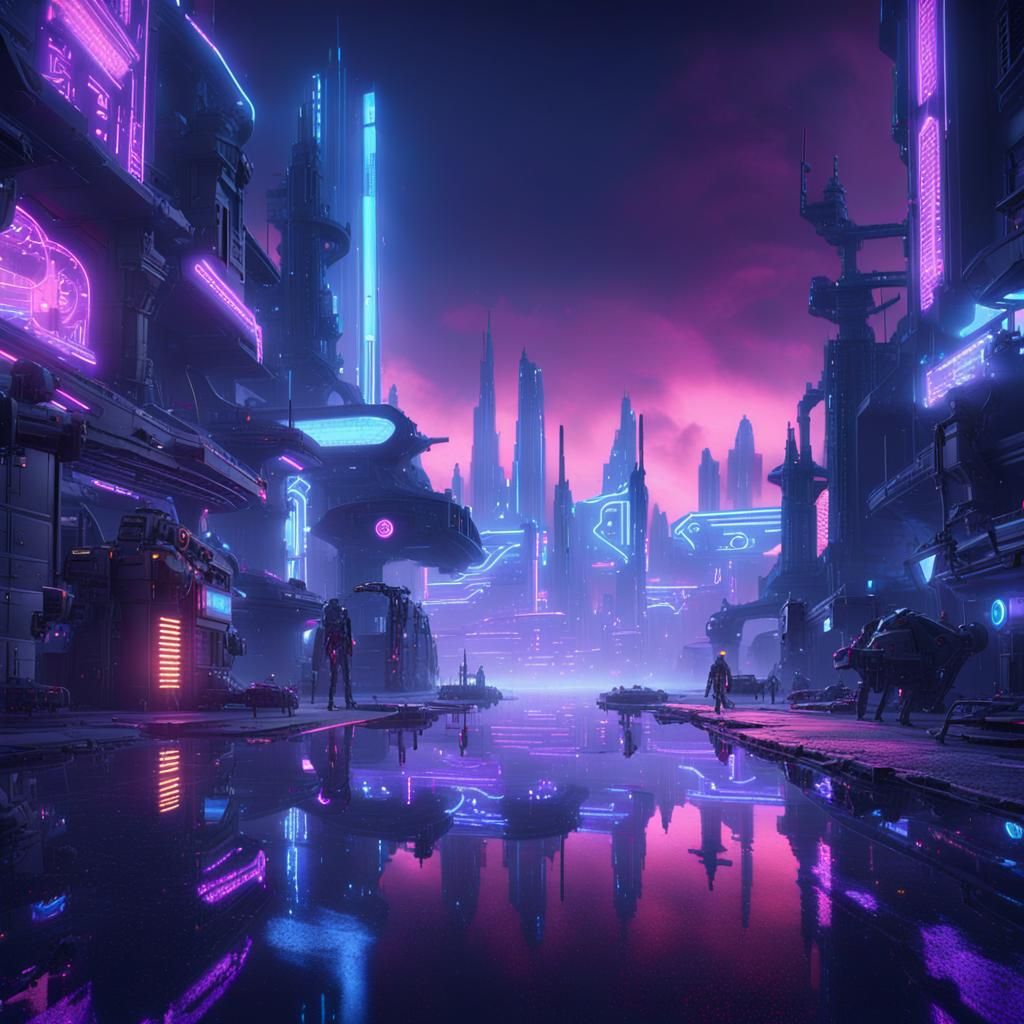 Futuristic Atlantis Cityscape Glowing in the Dark