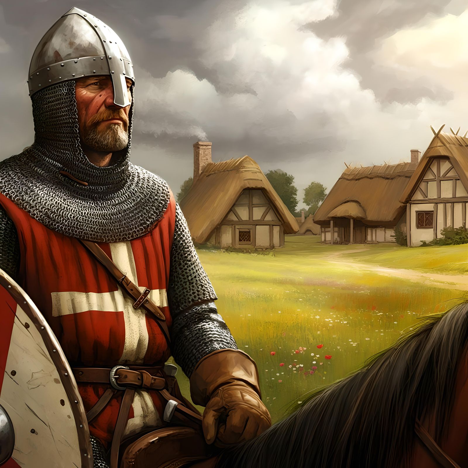 Norman Knight Prepares for Battle Near Village