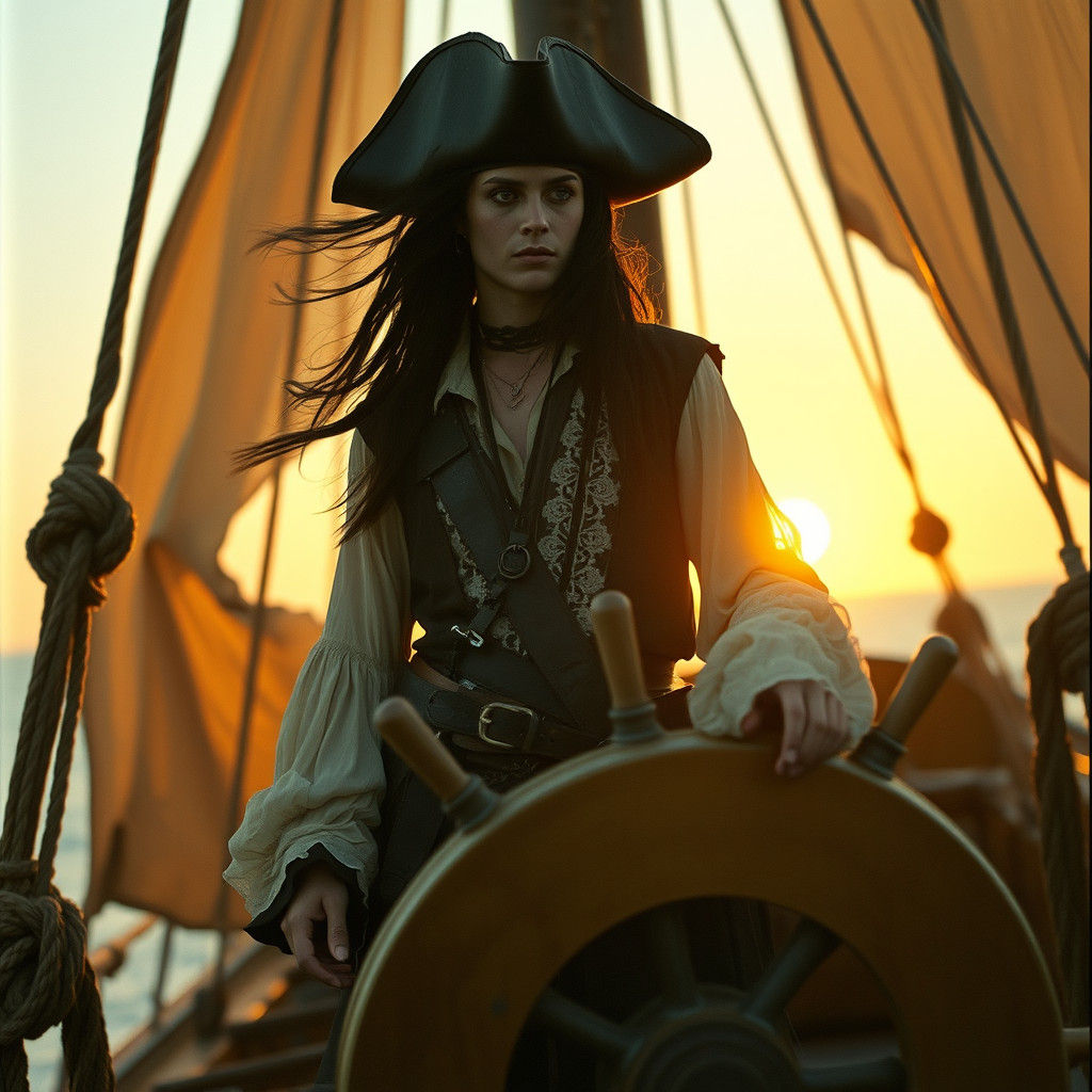 Gothic Pirate at Sunset, Cinematic Dark Fantasy