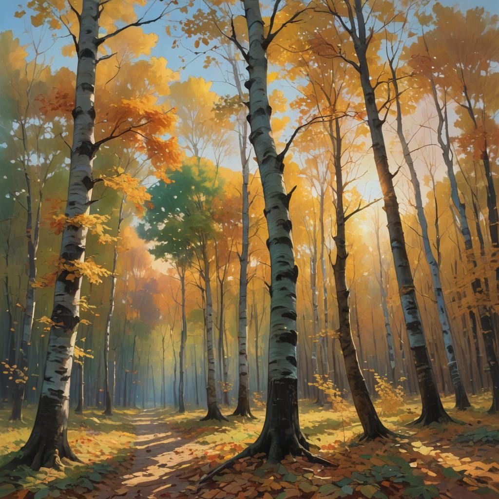 Autumn Sunset Oil Painting in Expressive Style