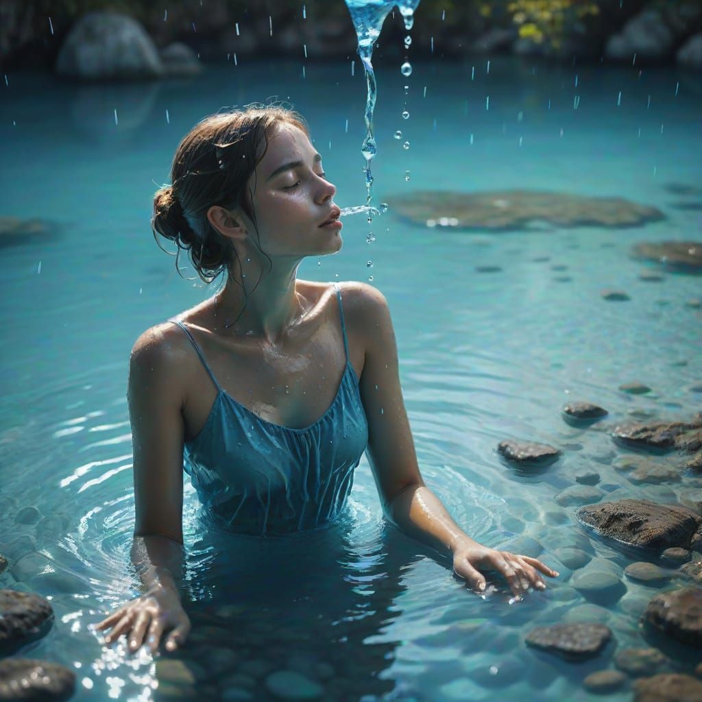 Surrealism in Aquatic Paradise: Woman in Blue Hydration