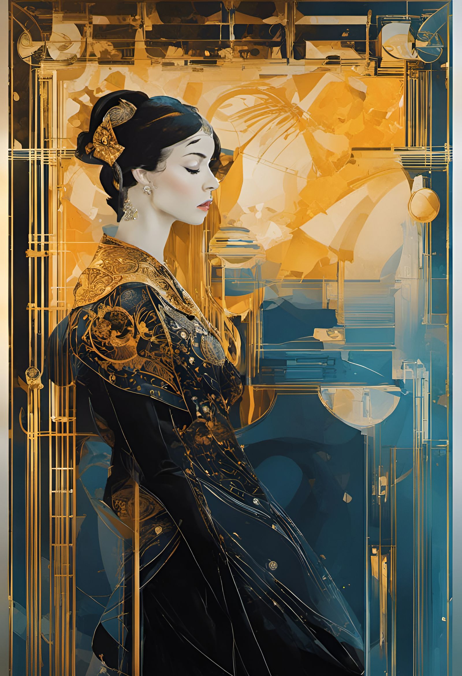 Art Deco Matrix: Black, White, and Gold Illustration
