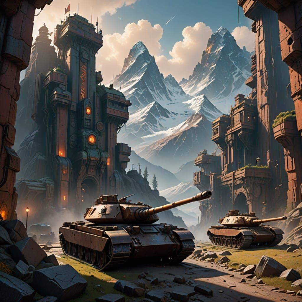 T7 Heavy Tanks in Himalayan Landscape
