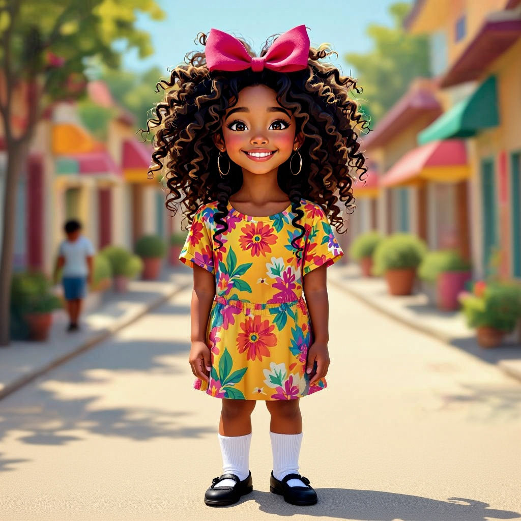 Colorful Neighborhood Scene with Girl Named Imani