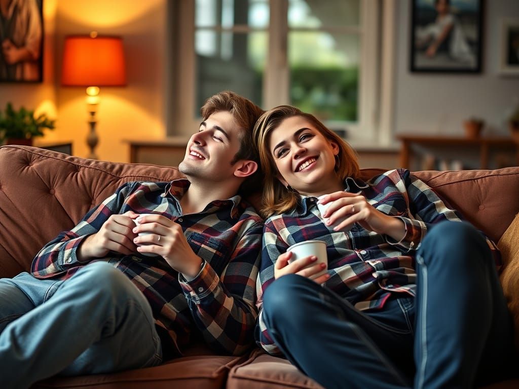 Cozy Couple Portrait Savoring Tea in Warm Light
