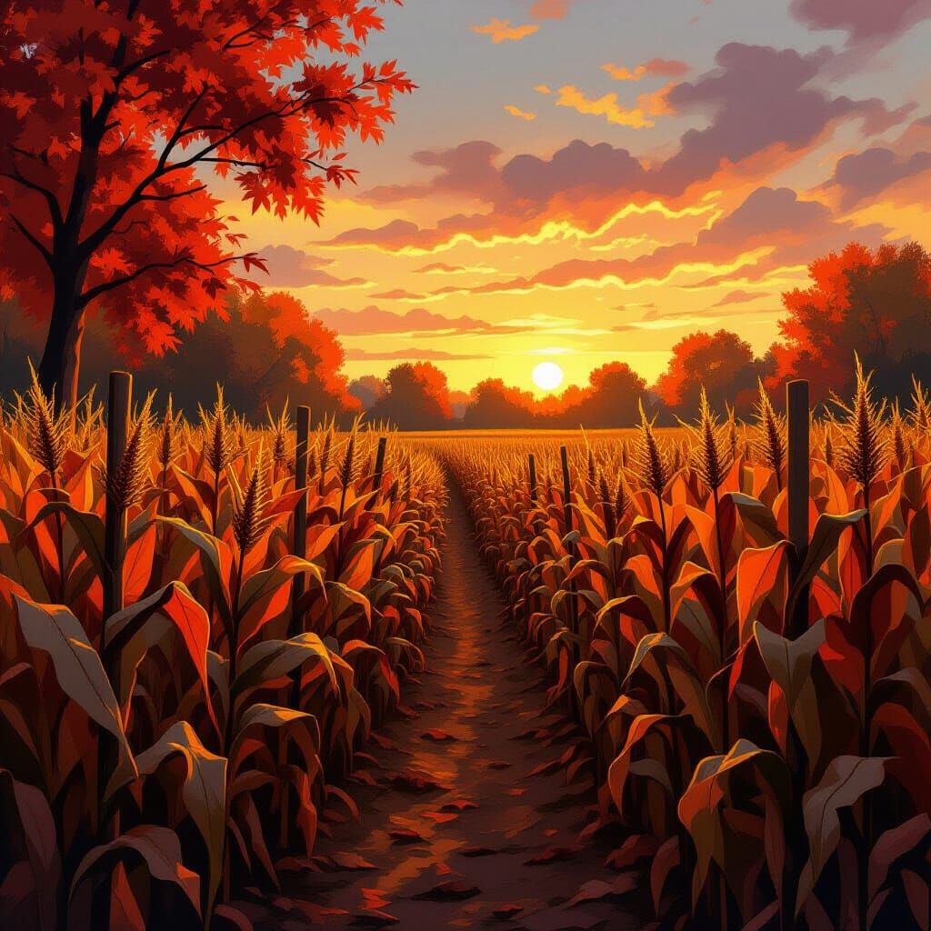 Halloween Corn Maze at Sunset in Eerie Light
