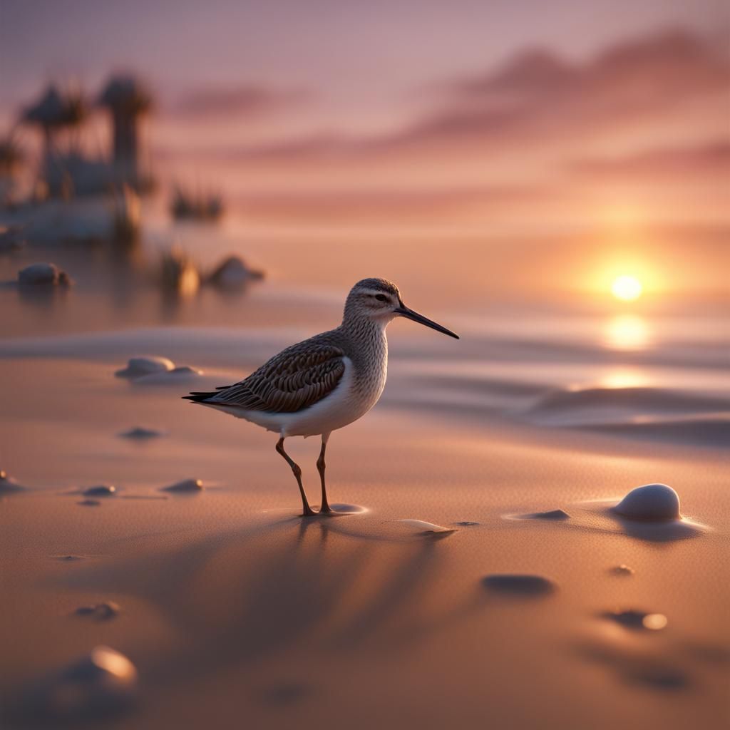 Sandpiper Piping on a Sunset Beach