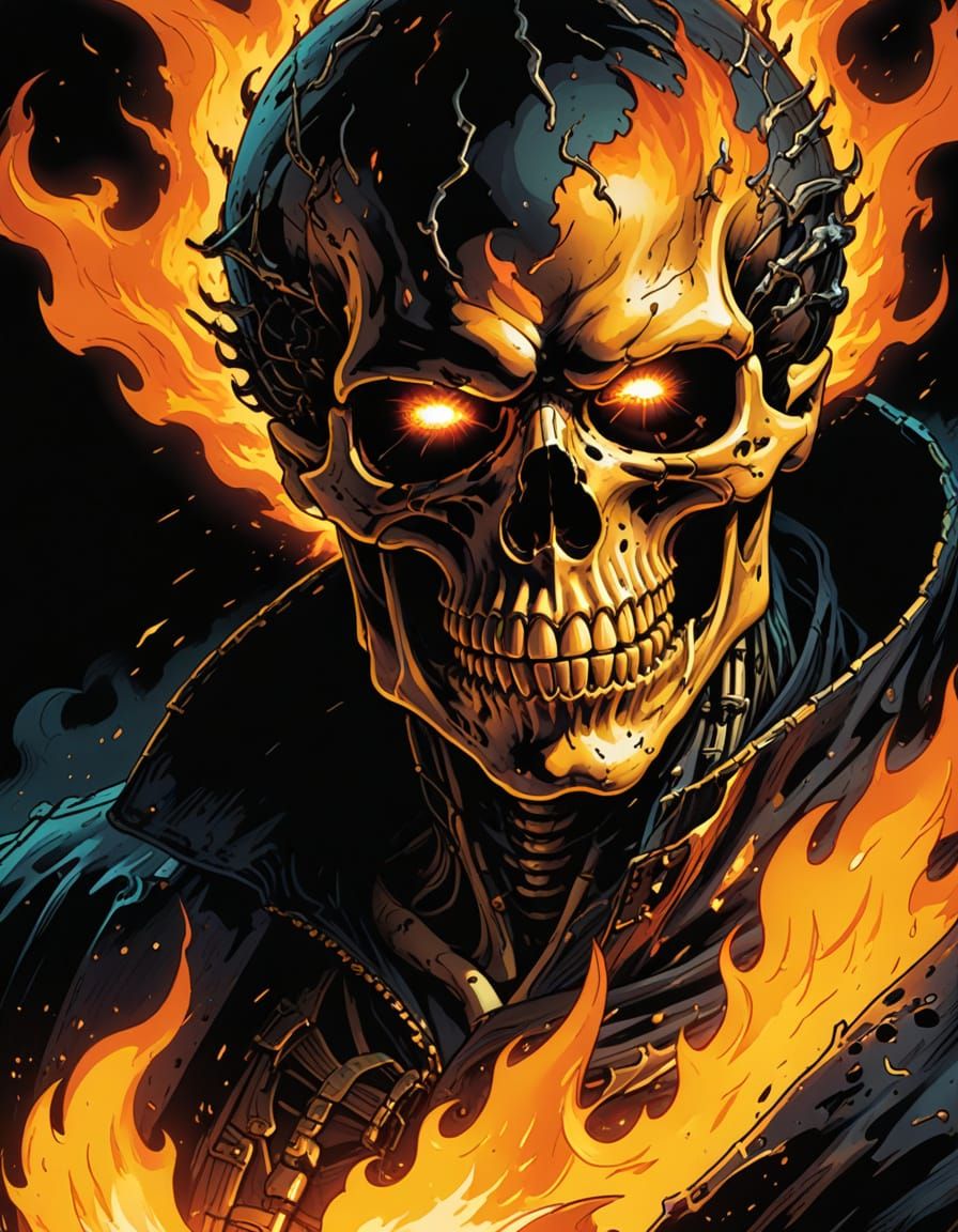 Burning Skull in Graphic Novel Style