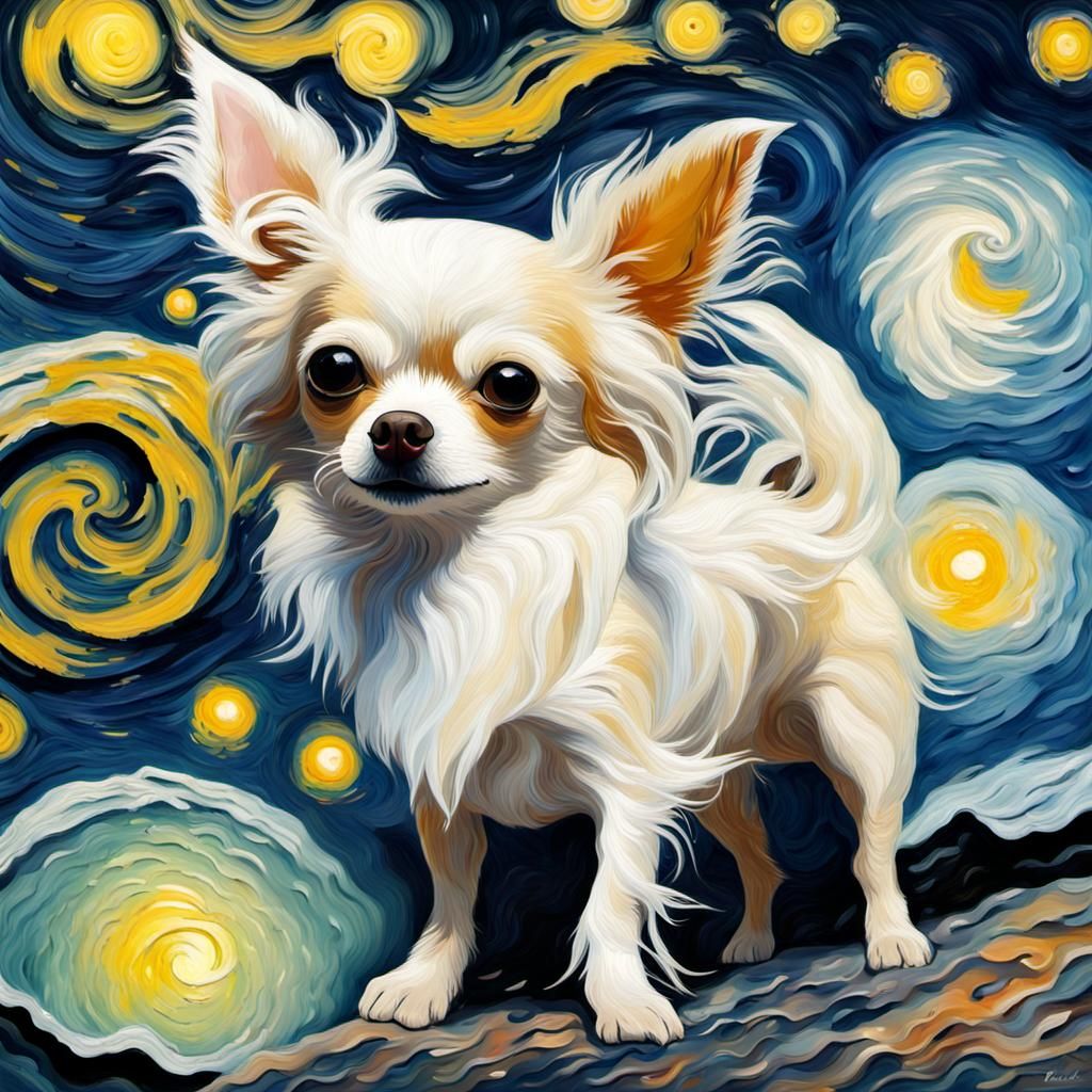 Chihuahua in Starry Night Impasto Painting