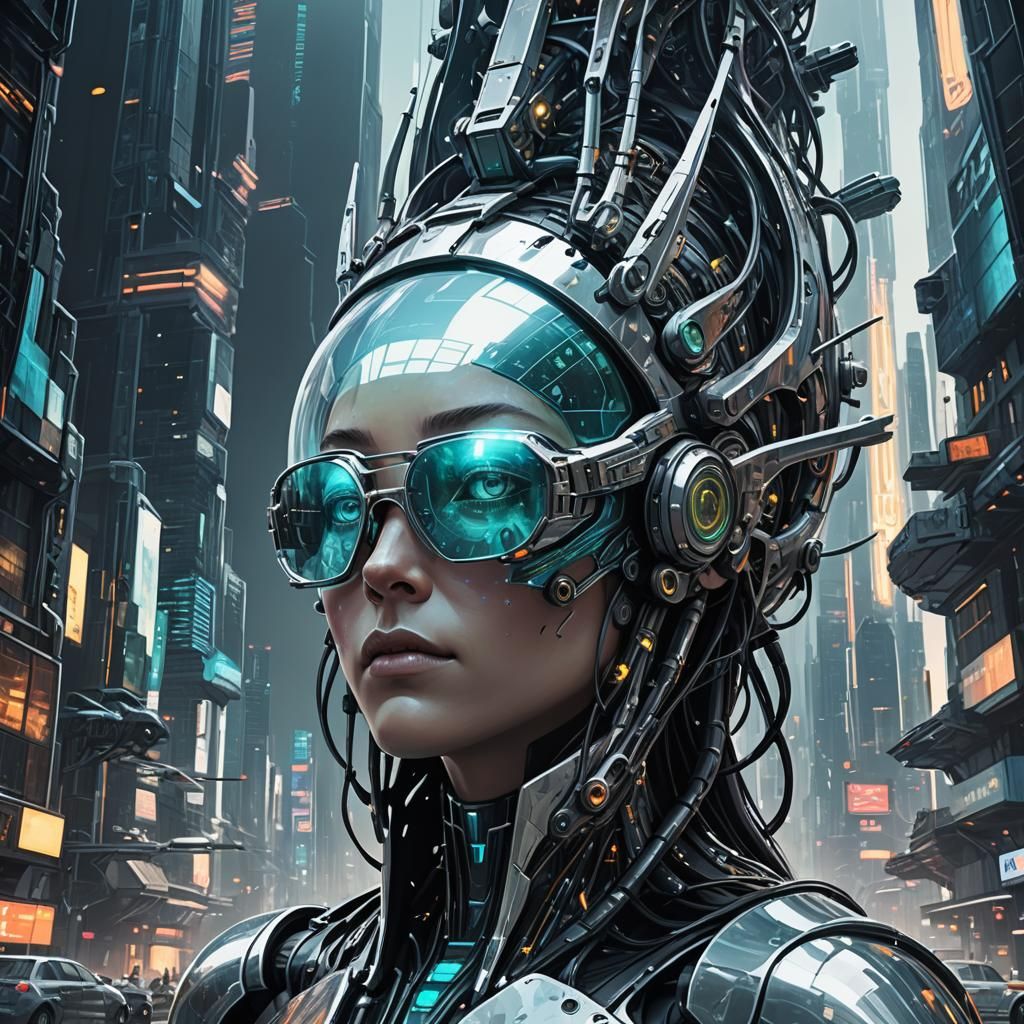 Photoluminescent Cybernetic Spire with Alien Spacecraft