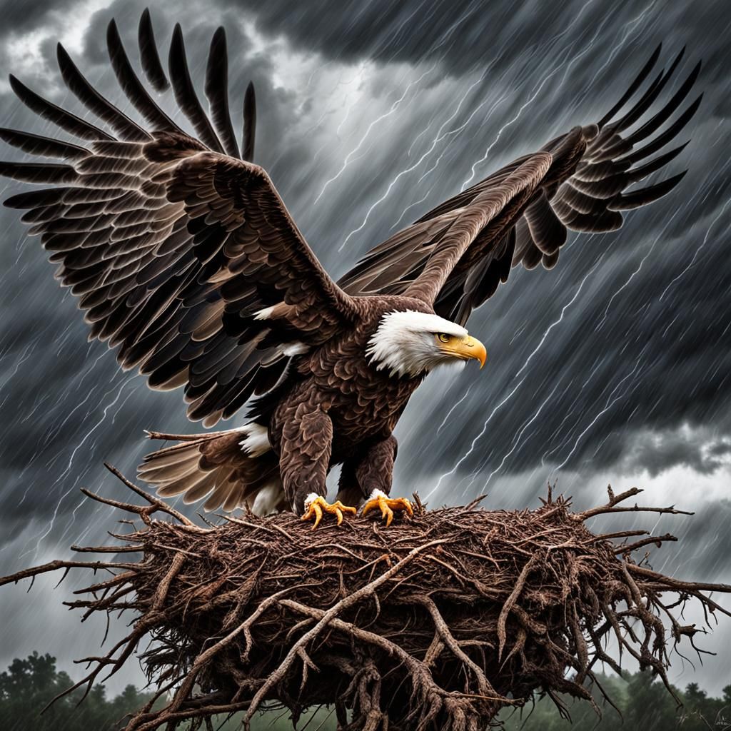 Eagle Landing in Storm: Hyperrealistic 64MP Detail