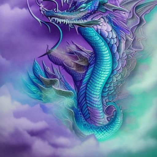 Beautiful misty pearlescent purple dragon with pearlescent white fractals accents& Pearlescent blue fractals accents& Co...