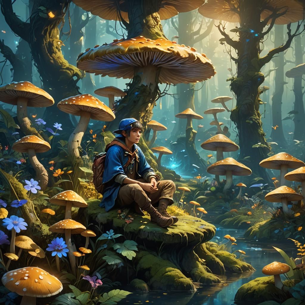 Mystical Forest Concept Art: Chui Muii on Mushroom